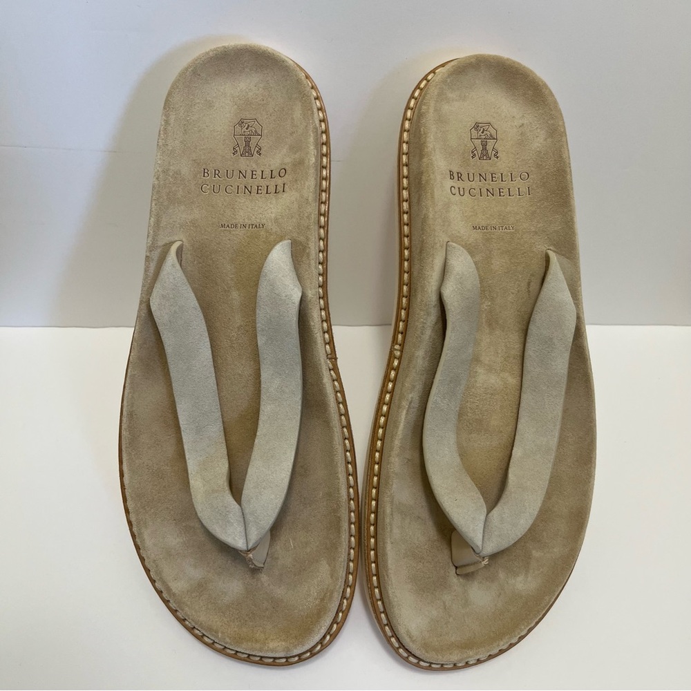 BRUNELLO CUCINELLI Suede Leather Flip Flop Sandals Designer Vacation Resort